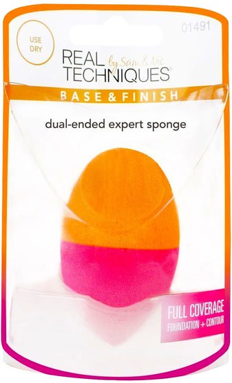 洗澡，美容，化妝工具，化妝刷 - Real Techniques by Samantha Chapman, Dual-Ended Expert Sponge, 1 Sponge