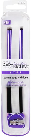 洗澡，美容，化妝工具，化妝刷，禮品套裝 - Real Techniques by Samantha Chapman, Eye Smudge + Diffuse, Eyes, 3 Piece Set