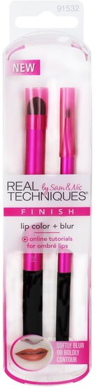 洗澡，美容，化妝工具，化妝刷，禮品套裝 - Real Techniques by Samantha Chapman, Lip Color + Blur, 2 Brush Set