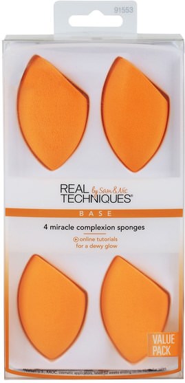 洗澡，美容，化妝工具，化妝刷 - Real Techniques by Samantha Chapman, Miracle Complexion Sponges, 4 Pack