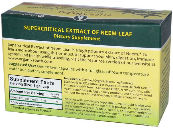 洗澡，美容，油 - Organix South, TheraNeem Organix, Supercritical Extract of Neem Leaf, 30 Softgel Capsules