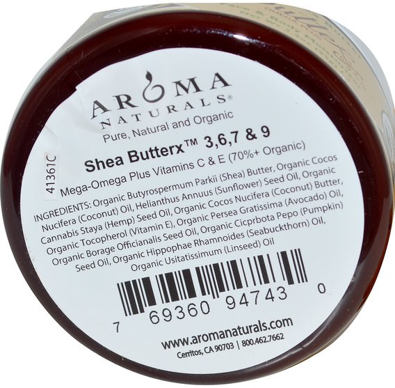 洗澡，美容，歐米茄浴 - Aroma Naturals, Pure Shea Butter, Face & Body Moisturizer, 3.3 oz (95 g)