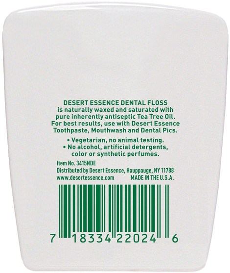 沐浴，美容，口腔牙齒護理，牙線，口腔衛生用品 - Desert Essence, Tea Tree Oil Dental Floss, Waxed, 50 Yds (45.7 m)