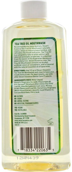 洗澡，美容，口腔牙齒護理，漱口水 - Desert Essence, Tea Tree Oil Mouthwash, 8 fl oz (240 ml)