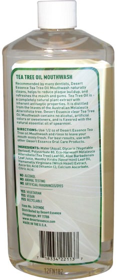 洗澡，美容，口腔牙齒護理，漱口水，健康，皮膚，茶樹 - Desert Essence, Natural Refreshing Tea Tree Oil Mouthwash, Alcohol Free, 16 fl oz (480 ml)