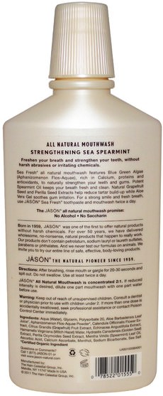 洗澡，美容，口腔牙齒護理，漱口水 - Jason Natural, Sea Fresh, Mouthwash, Sea Spearmint, 16 fl oz (473 ml)