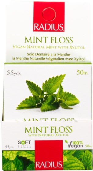 沐浴，美容，口腔牙齒護理，半徑牙線，牙線 - RADIUS, Vegan Xylitol Mint Floss, 55 yds (50 m)