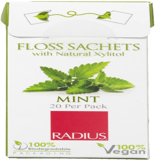 沐浴，美容，口腔牙齒護理，半徑牙線，牙線 - RADIUS, Vegan Xylitol Mint Floss Sachet, 20 Pack
