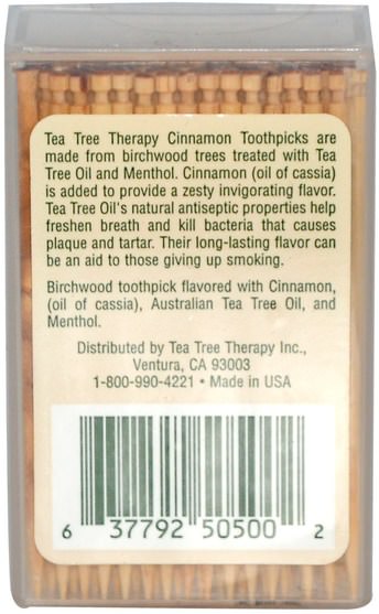 洗澡，美容，口腔牙科護理 - Tea Tree Therapy, Cinnamon Toothpicks, 100 Approx.