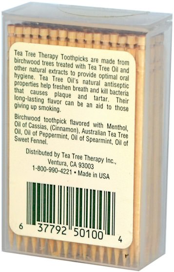 洗澡，美容，口腔牙科護理 - Tea Tree Therapy, Tea Tree TherapyToothpicks, Mint, 100 Approx.