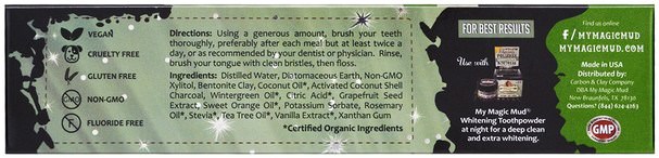 洗澡，美容，口腔牙齒護理，牙膏 - My Magic Mud, Activated Charcoal, Fluoride-Free, Whitening Toothpaste, Wintergreen, 4 oz (113 g)