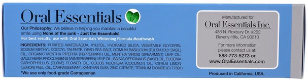 洗澡，美容，口腔牙齒護理，牙膏 - Oral Essentials, Toothpaste with Zinc, Whitening, 3.5 oz (99.2 g)