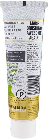 洗澡，美容，口腔牙齒護理，牙膏 - The Dirt, MCT Oil Toothpaste, Decadent Cacao Mint, 6 Month Supply, 6.63 oz (188 g)