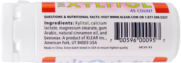 洗澡，美容，口腔牙齒護理，木糖醇口香糖 - Xlear, Spry, Cinnamon Mints, 45 Count, 25 g