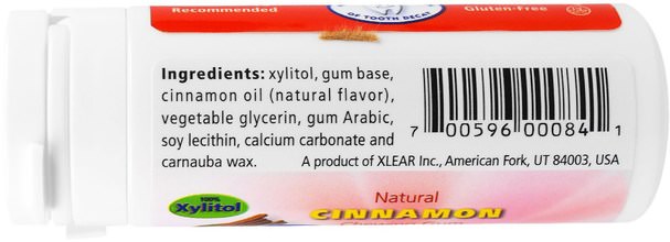 洗澡，美容，口腔牙齒護理，木糖醇口香糖 - Xlear, Spry Natural Chewing Gum, Cinnamon, 30 Count (32.5 g)