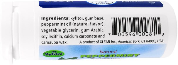 洗澡，美容，口腔牙齒護理，木糖醇口香糖 - Xlear, Spry Natural Chewing Gum, Peppermint, 30 Count (32.5 g)
