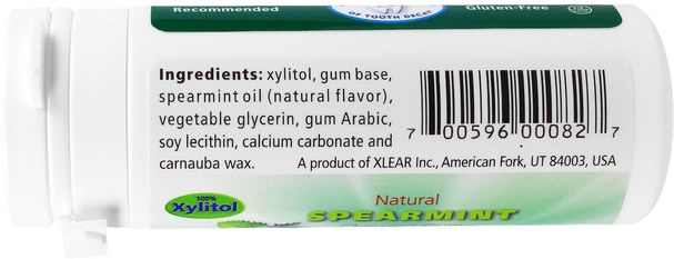 洗澡，美容，口腔牙齒護理，木糖醇口香糖 - Xlear, Spry Natural Chewing Gum, Spearmint, 30 Count (32.5 g)