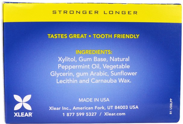 洗澡，美容，口腔牙齒護理，木糖醇口香糖 - Xlear, Spry, Stronger Longer Dental Defense Gum, Natural Peppermint, 12 Count