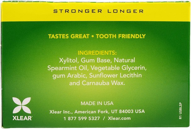 洗澡，美容，口腔牙齒護理，木糖醇口香糖 - Xlear, Spry, Stronger Longer Dental Defense Gum, Natural Spearmint, 12 Count