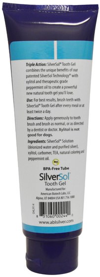 沐浴，美容，口腔牙齒護理，木糖醇口腔護理，牙膏 - American Biotech Labs, SilverSol Tooth Gel, With Xylitol, Glacial Mint, 4 fl oz (118 ml)