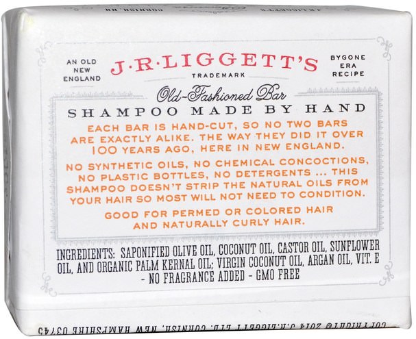 洗澡，美容，洗髮水，摩洛哥堅果 - J.R. Liggetts, Old Fashion Bar, Shampoo, Coconut & Argan Oil, 3.5 oz (99 g)