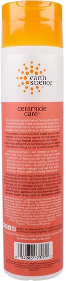 洗澡，美容，洗髮水，頭髮，頭皮，護髮素 - Earth Science, Ceramide Care, Clarifying Shampoo, 10 fl oz (295 ml)