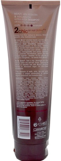 洗澡，美容，洗髮水，頭髮，頭皮，護髮素 - Giovanni, 2Chic, Ultra-Sleek Shampoo, Brazilian Keratin & Argan Oil, 8.5 fl oz (250 ml)