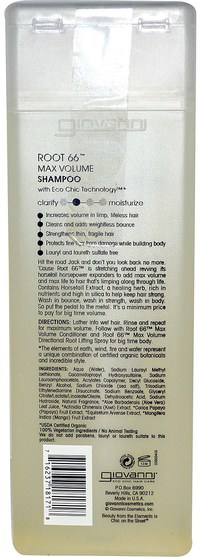 洗澡，美容，洗髮水，頭髮，頭皮，護髮素 - Giovanni, Root 66, Max Volume Shampoo, 8.5 fl oz (250 ml)