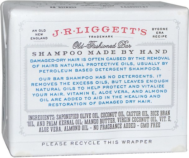洗澡，美容，洗髮水，頭髮，頭皮，護髮素 - J.R. Liggetts, Old-Fashioned Bar Shampoo, Moisturizing Formula, 3.5 oz (99 g)