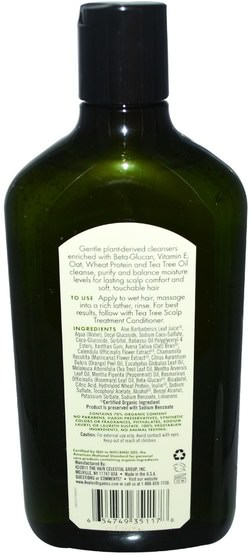 洗澡，美容，洗髮水，頭髮，頭皮護理 - Avalon Organics, Shampoo, Scalp Treatment, Tea Tree, 11 fl oz (325 ml)