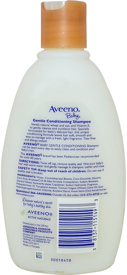 洗澡，美容，洗髮水，兒童洗髮水，頭髮，頭皮，護髮素 - Aveeno, Baby, Gentle Conditioning Shampoo, Lightly Scented, 12 fl oz (354 ml)
