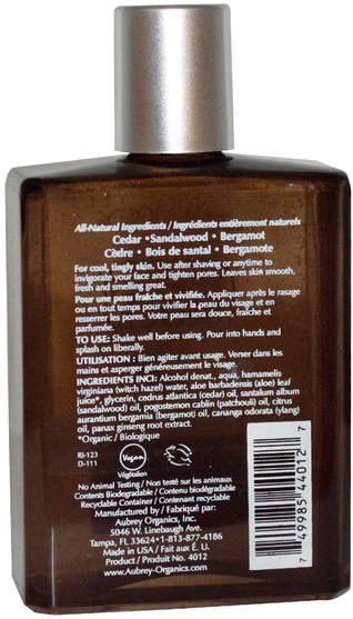 洗澡，美容，剃須，剃須後 - Aubrey Organics, Mens Stock, City Rhythms After Shave, 4 fl oz (118 ml)