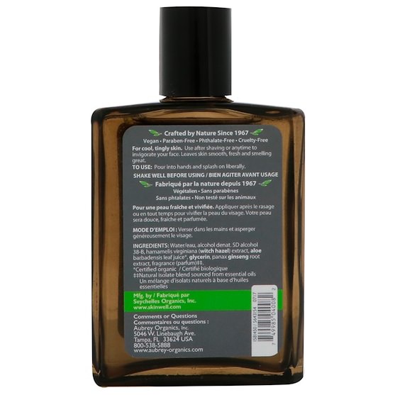 洗澡，美容，剃須，剃須後 - Aubrey Organics, Mens Stock, North Woods After Shave, Classic Pine, 4 fl oz (118 ml)