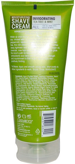 洗澡，美容，剃須膏，摩洛哥堅果 - Giovanni, Moisturizing Shave Cream, Invigorating, Tea Tree & Mint, 7 fl oz (207 ml)