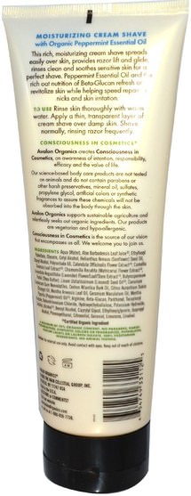 洗澡，美容，剃須膏 - Avalon Organics, Moisturizing Cream Shave, Peppermint, 8 oz (227 g)