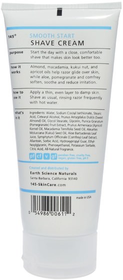 地球科學，洗澡，美容，剃須膏 - 145 Intelligent Skincare for Men, Smooth Start Shave Cream, By Earth Science, 5.9 fl oz (174 ml)