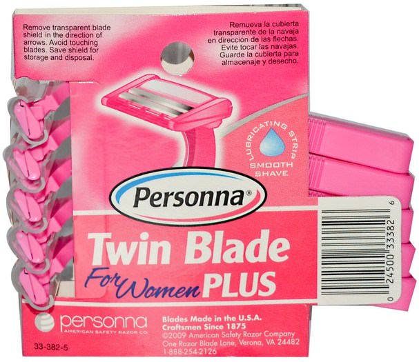 洗澡，美容，剃須，剃須刀片 - Personna Razor Blades, Twin Blade Plus, for Women, 5 Razors