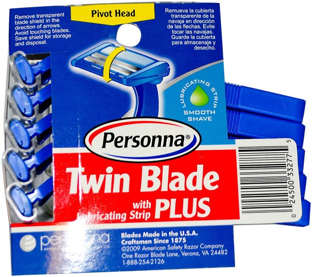 洗澡，美容，剃須，剃須刀片 - Personna Razor Blades, Twin Blade Plus with Lubricating Strip, 5 Razors