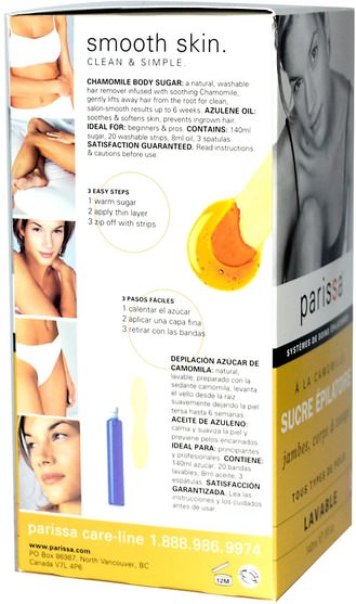 洗澡，美容，剃須，蠟條脫毛 - Parissa, Natural Hair Removal System, Chamomile, Body Sugar, Legs, Body, & Face, 5 fl oz (140 ml)