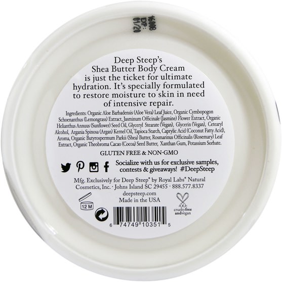 洗澡，美容，乳木果油 - Deep Steep, Shea Butter Body Cream, Lemongrass, 7 oz (200 g)