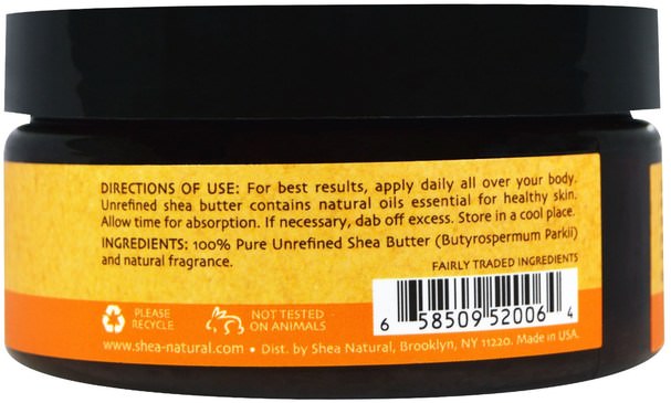 洗澡，美容，乳木果油 - Shea Natural, 100% Whipped Shea Butter, Coconut Ginger, 6.3 oz (178 g)