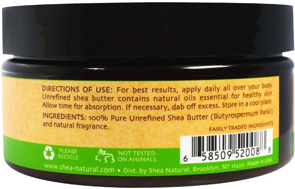 洗澡，美容，乳木果油 - Shea Natural, 100% Whipped Shea Butter, Honeydew Mint, 6.3 oz (178 g)