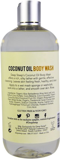洗澡，美容，沐浴露 - Deep Steep, Coconut Oil Body Wash, Pure Coconut, 17 fl oz (502 ml)