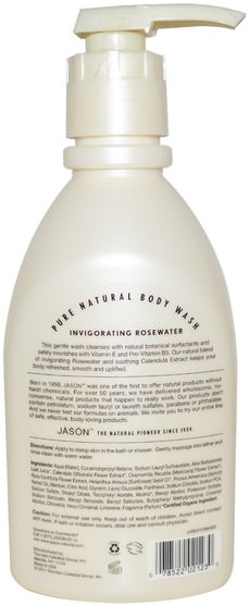洗澡，美容，沐浴露 - Jason Natural, Pure Natural Body Wash, Invigorating Rosewater, 30 fl oz (887 ml)