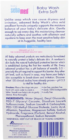 洗澡，美容，沐浴露，兒童沐浴露，兒童沐浴露 - Sebamed USA, Baby Wash, Extra Soft, 6.8 fl oz (200 ml)