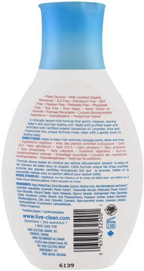 洗澡，美容，沐浴露 - Live Clean, Baby, Gentle Moisture, Tearless Shampoo & Wash, 10 fl oz. (300 ml)