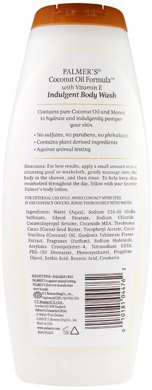 洗澡，美容，沐浴露 - Palmers, Indulgent Body Wash, Coconut Oil, 13.5 fl oz (400 ml)