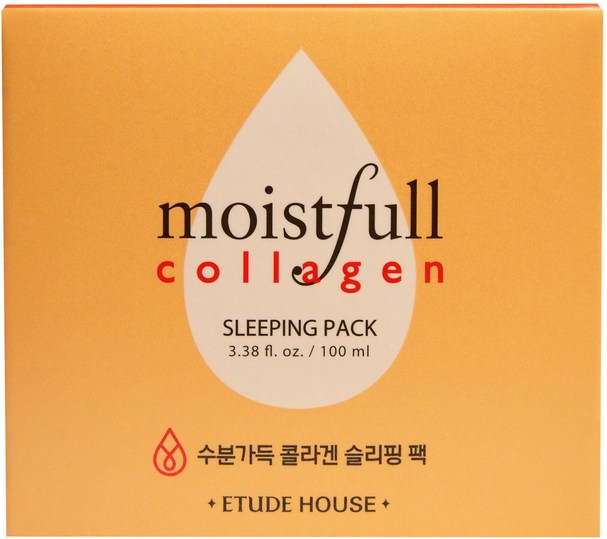 洗澡，美容，皮膚，晚霜 - Etude House, Moistfull Collagen Sleeping Pack, 3.38 fl oz (100 ml)