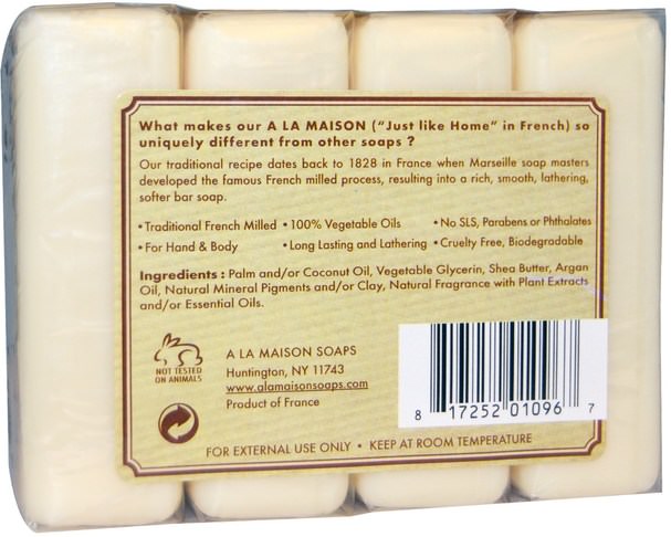 洗澡，美容，肥皂 - A La Maison de Provence, Hand & Body Bar Soap, Sweet Almond, 4 Bars, 3.5 oz Each