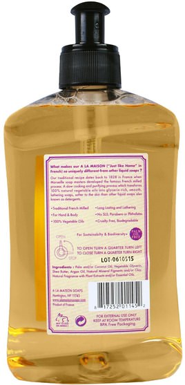 洗澡，美容，肥皂 - A La Maison de Provence, Hand & Body Soap, Rose Lilac, 16.9 fl oz (500 ml)